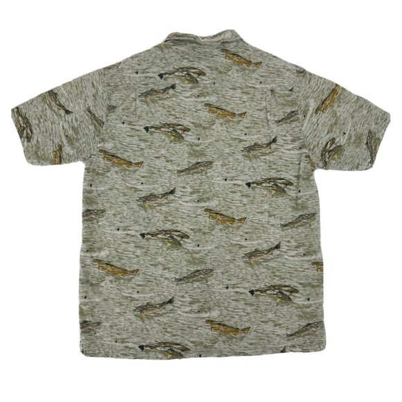 Columbia Shirt Men M Multicolor Fish Short Sleeve Pocket Button Up River Lodge - Picture 6 of 10